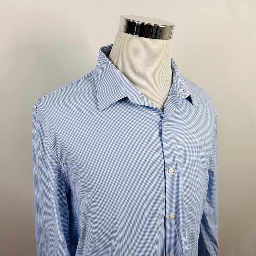 Bonobos XL Slim Fit Performance Shirt Blue White Plaid Nylon Spandex Blend